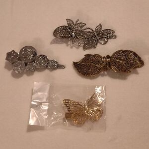 Elegant Silver and Gold Butterfly Hair Clips
